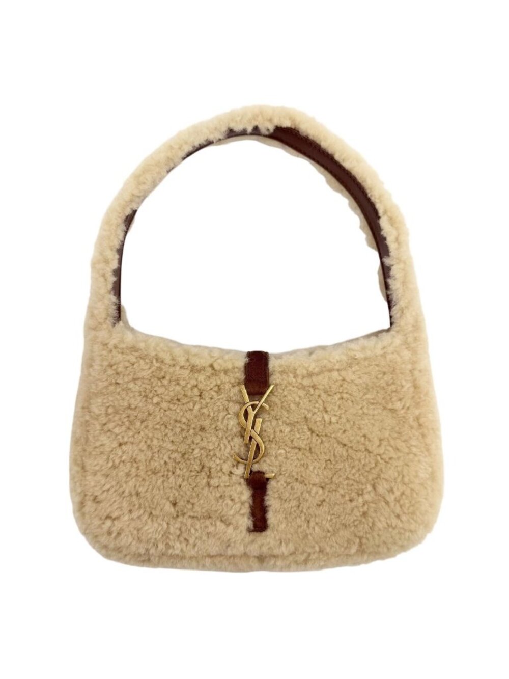Saint Laurent Paris le 5 7 Mini Hobo Fleece Handbag Shearling Suede Leather